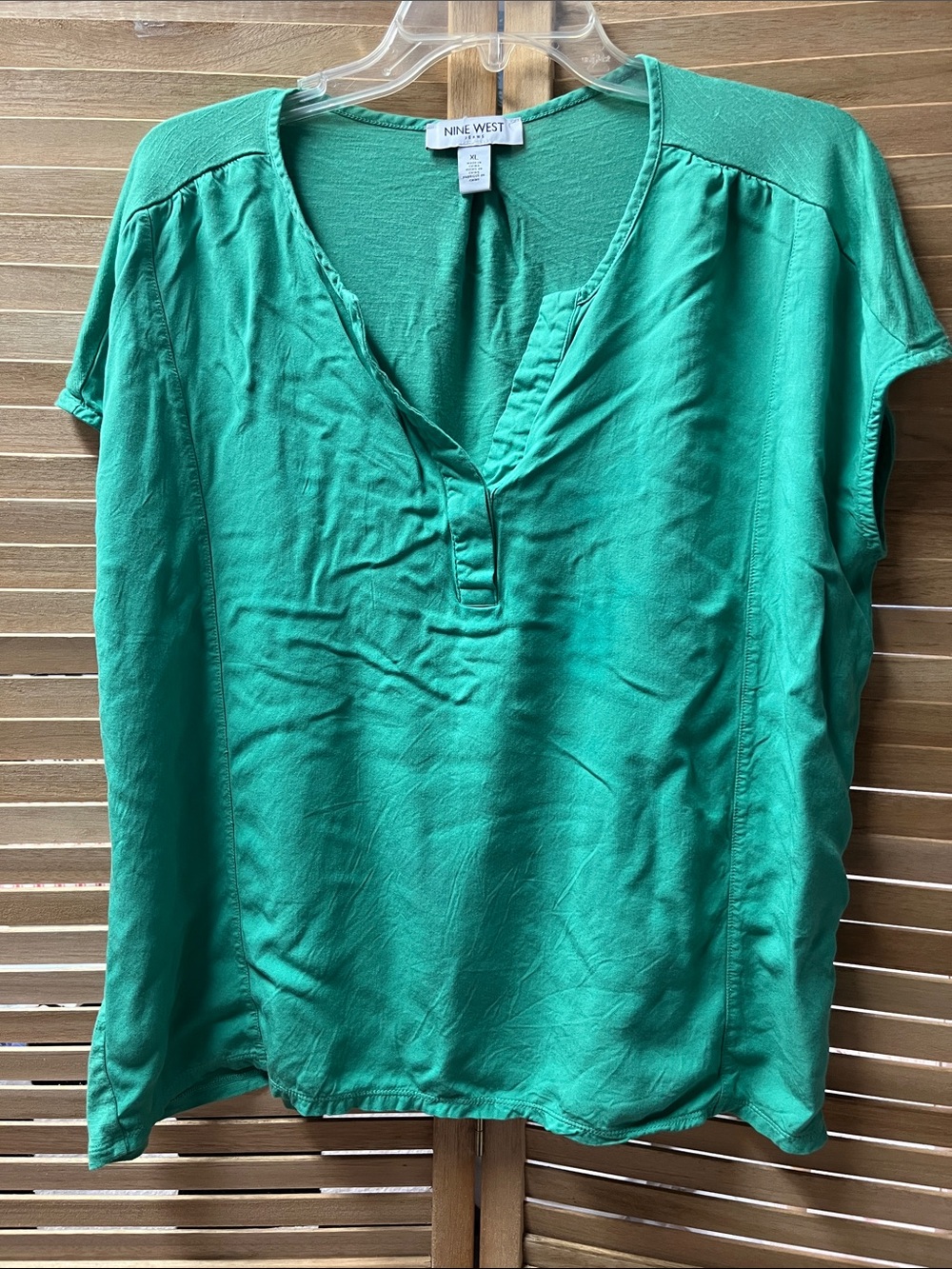Nine West Teal Short Sleeve V-Neck Blouse